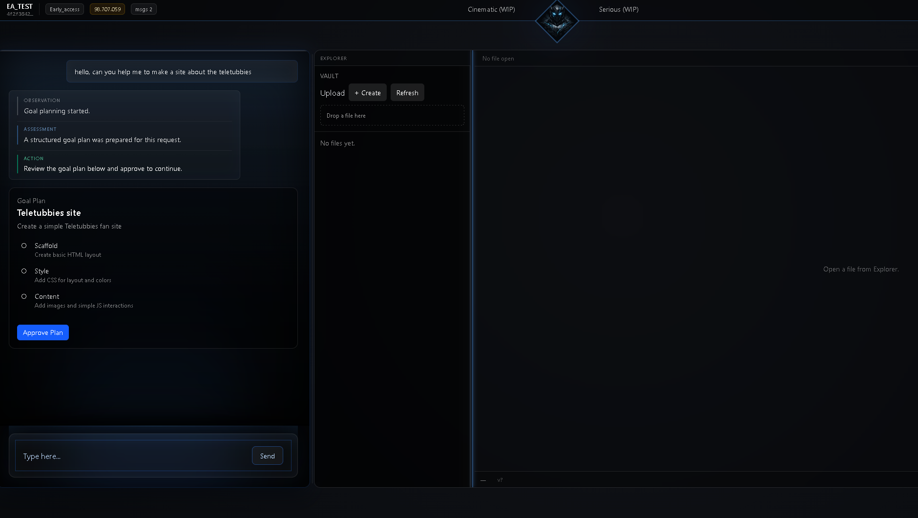 Vestaryn goal plan screen